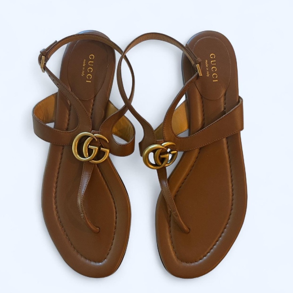 Double G Marmont Leather Thong Sandals Gucci